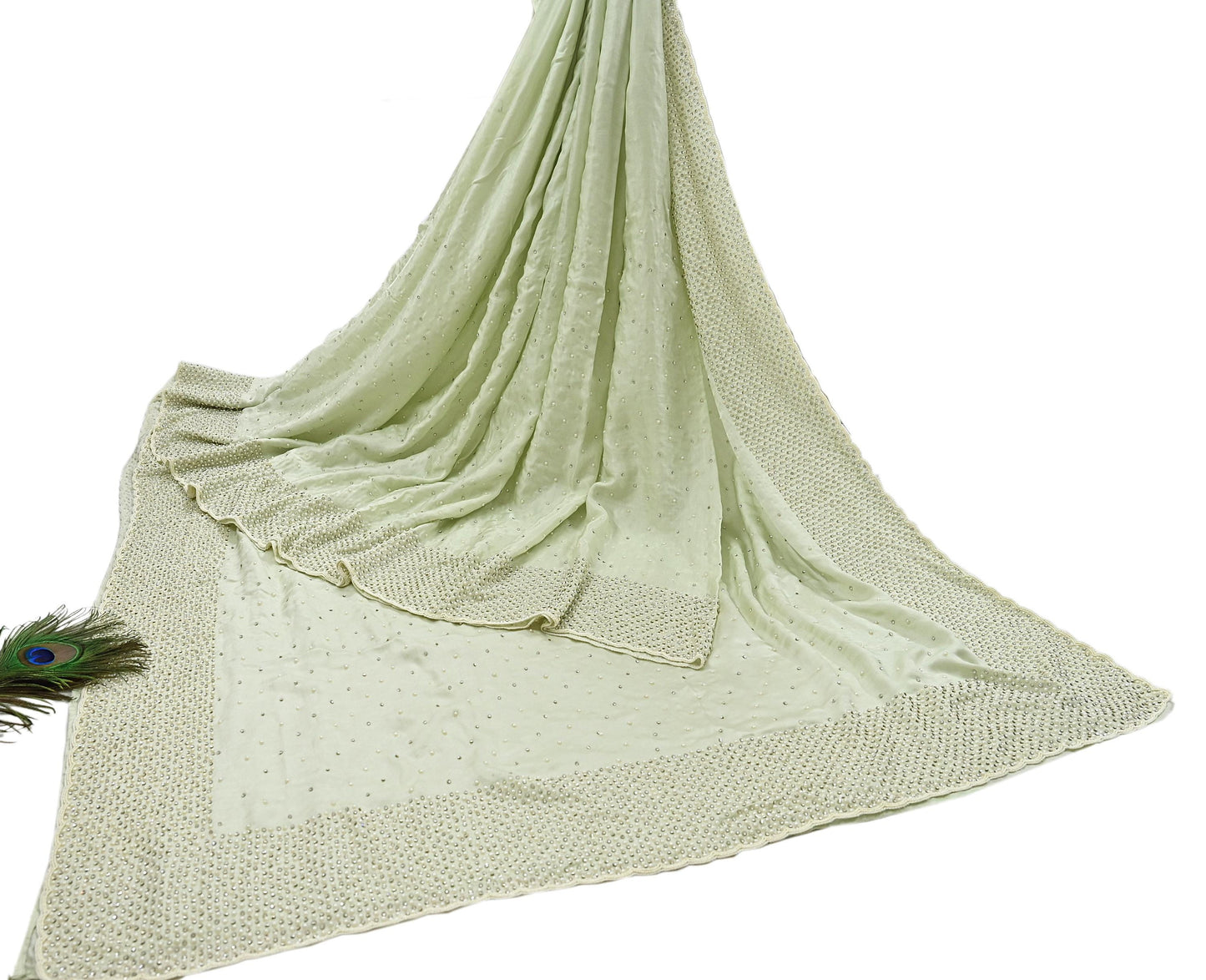 Rare Vintage Olive Green Pure Satin Silk Saree Hand Embroidered Fabric 5.5 Yards Sari Bollywood Party Wear Ethnic Designer Saree