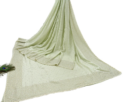 Rare Vintage Olive Green Pure Satin Silk Saree Hand Embroidered Fabric 5.5 Yards Sari Bollywood Party Wear Ethnic Designer Saree