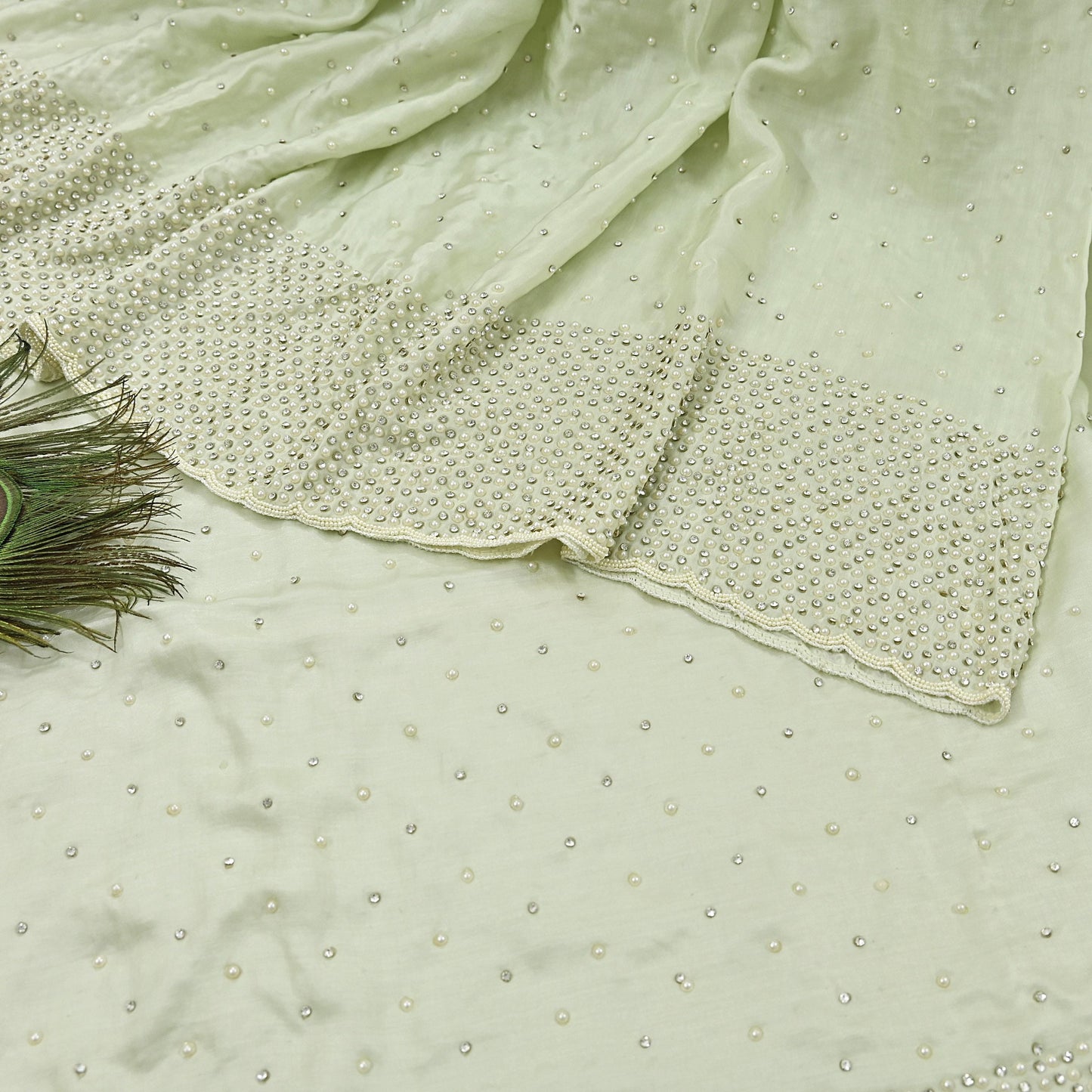 Rare Vintage Olive Green Pure Satin Silk Saree Hand Embroidered Fabric 5.5 Yards Sari Bollywood Party Wear Ethnic Designer Saree