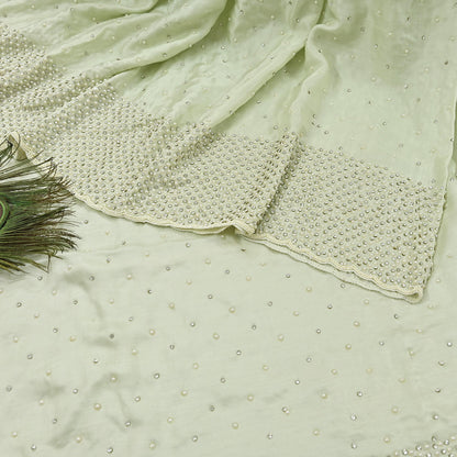 Rare Vintage Olive Green Pure Satin Silk Saree Hand Embroidered Fabric 5.5 Yards Sari Bollywood Party Wear Ethnic Designer Saree