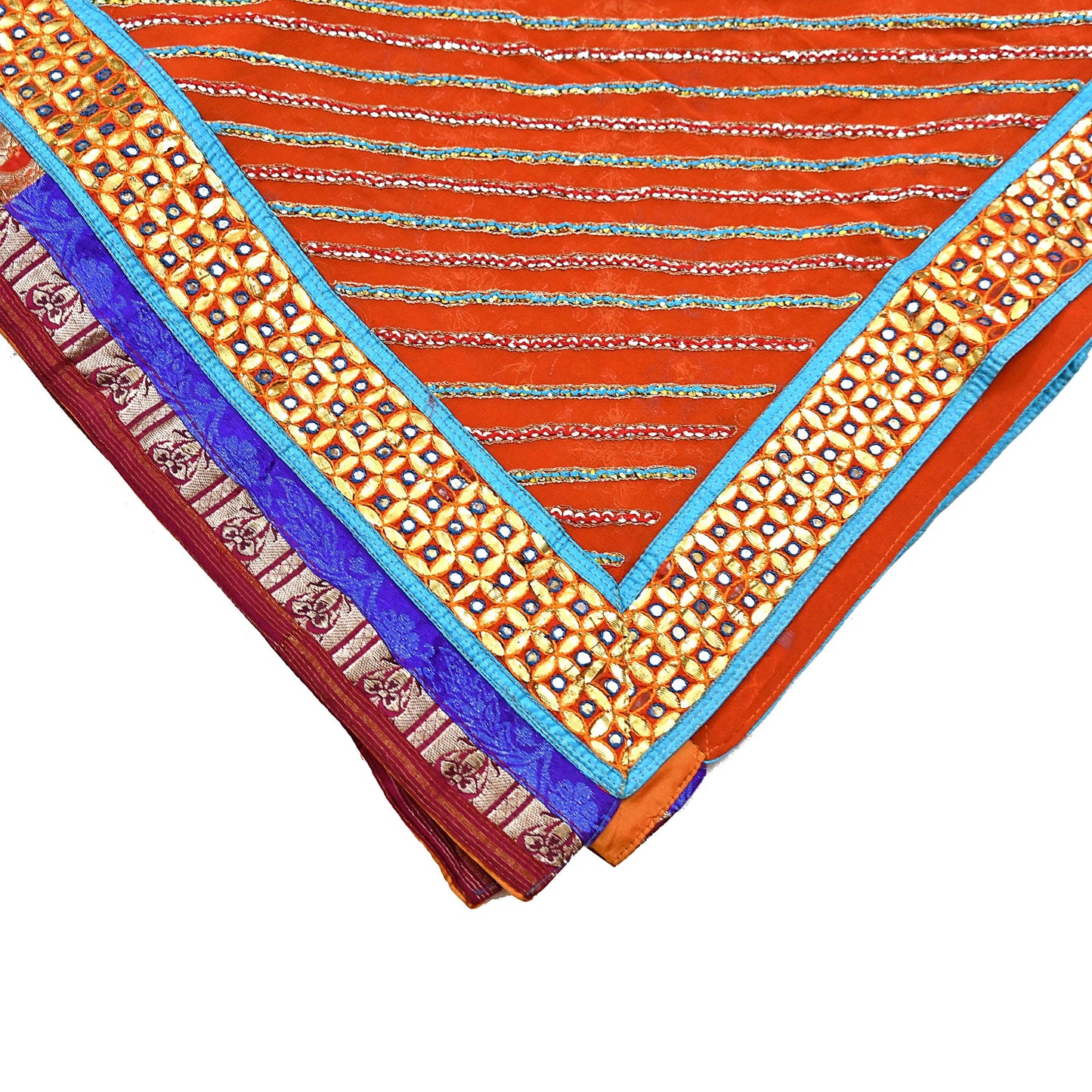 Indian Vintage Heavy Luxury orange Dupatta Pure Georgette Silk Long Stole Hand Embroidered Gota Patti Scarves Zardozi