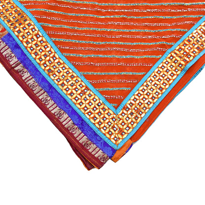 Indian Vintage Heavy Luxury orange Dupatta Pure Georgette Silk Long Stole Hand Embroidered Gota Patti Scarves Zardozi