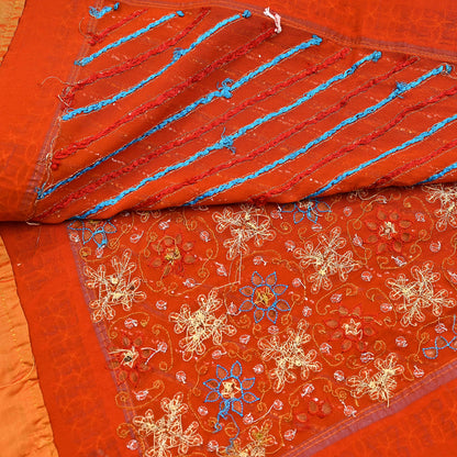 Indian Vintage Heavy Luxury orange Dupatta Pure Georgette Silk Long Stole Hand Embroidered Gota Patti Scarves Zardozi