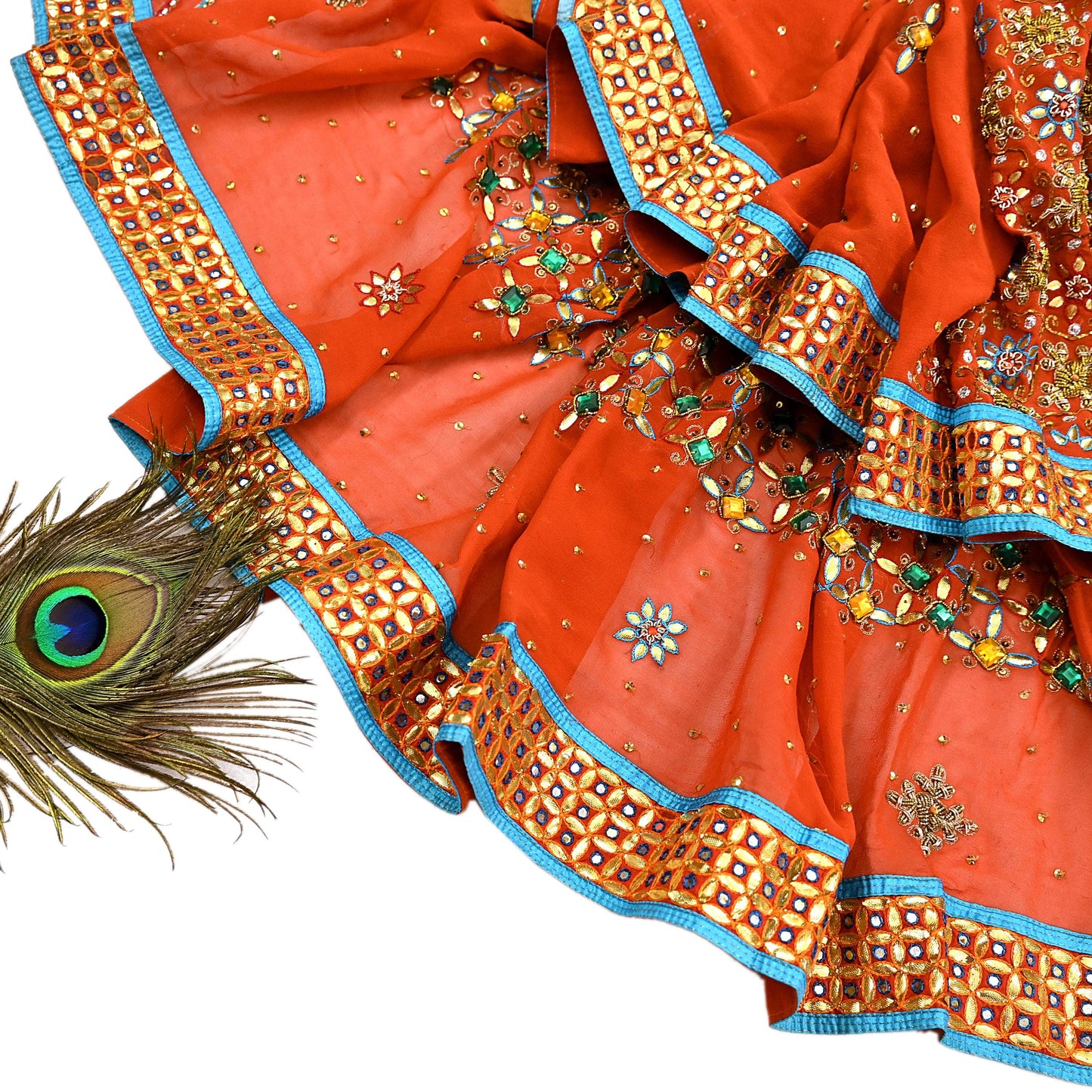 Indian Vintage Heavy Luxury orange Dupatta Pure Georgette Silk Long Stole Hand Embroidered Gota Patti Scarves Zardozi