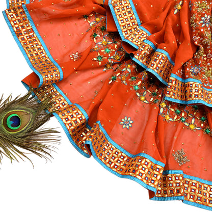 Indian Vintage Heavy Luxury orange Dupatta Pure Georgette Silk Long Stole Hand Embroidered Gota Patti Scarves Zardozi