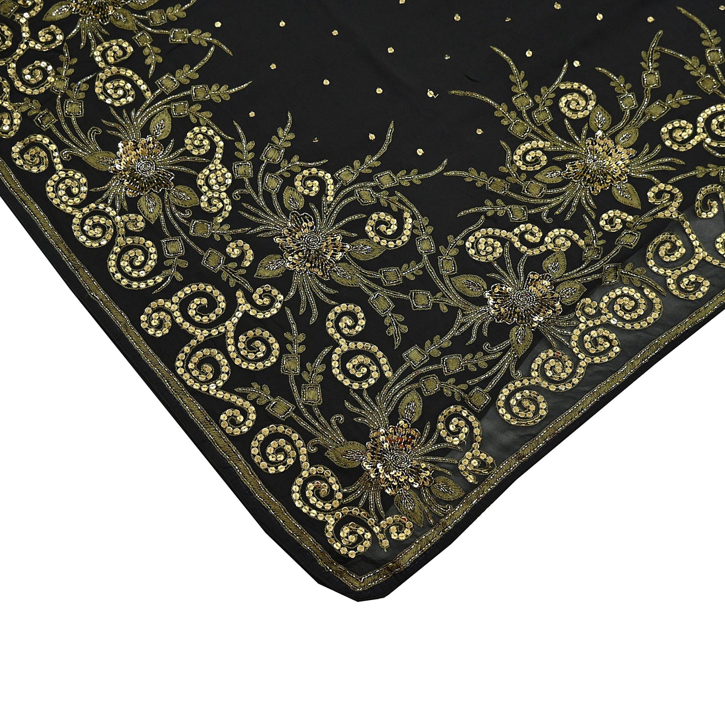 Indian Vintage Sari Black Pure Georgette Silk Hand Embroidered Sarees Craft Fabric 5Yd Sewing Soft Ethnic Wedding Sarees with blouse fabric