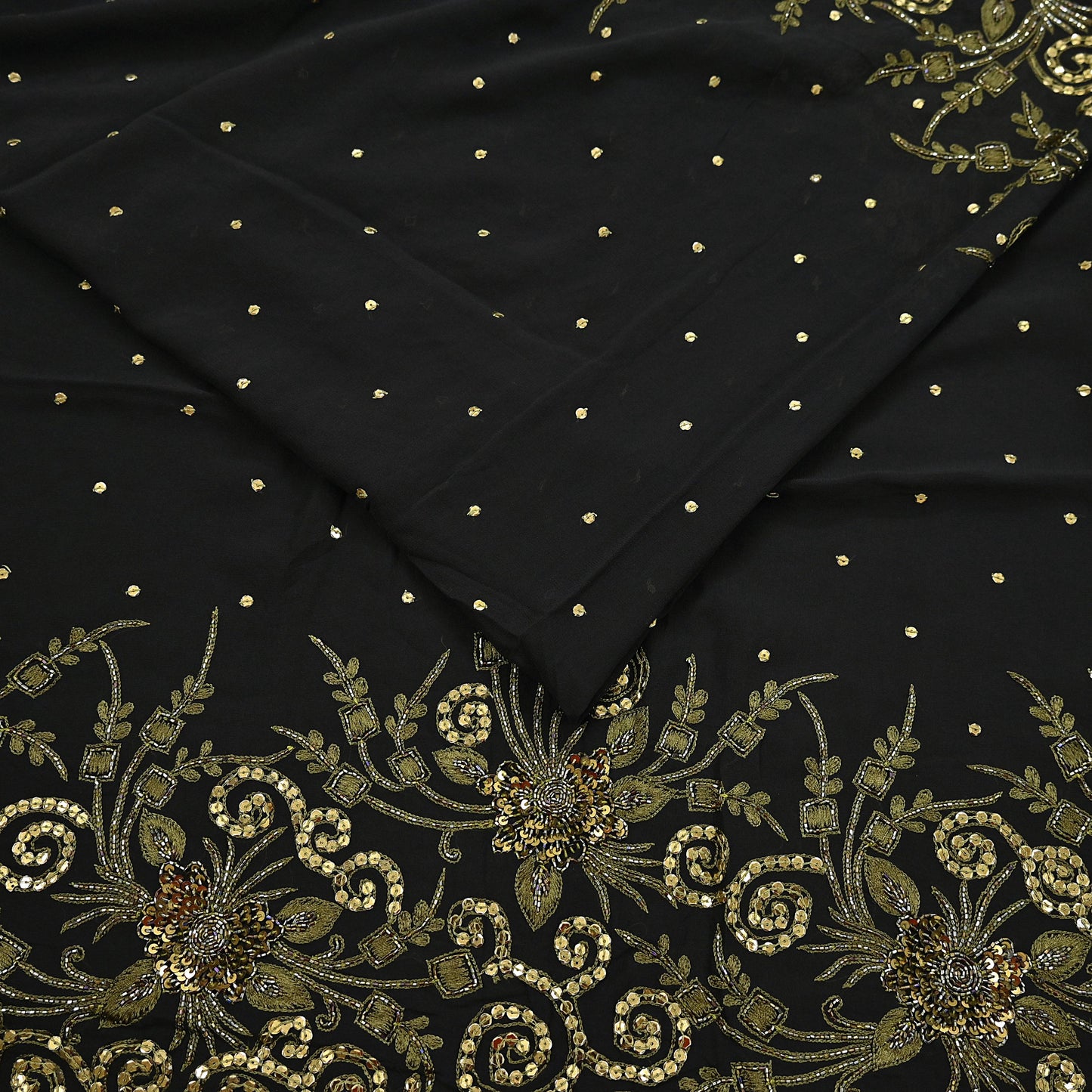 Indian Vintage Sari Black Pure Georgette Silk Hand Embroidered Sarees Craft Fabric 5Yd Sewing Soft Ethnic Wedding Sarees with blouse fabric