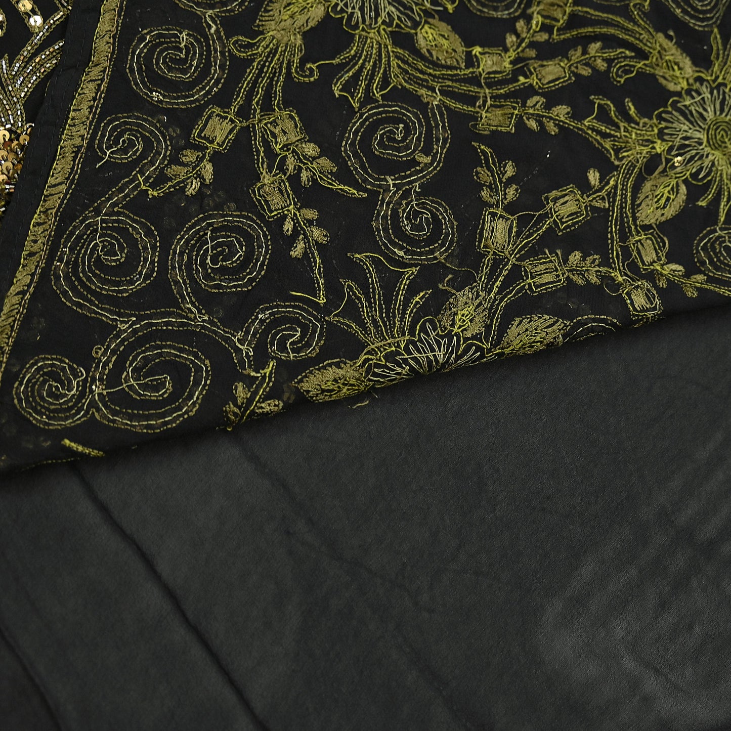 Indian Vintage Sari Black Pure Georgette Silk Hand Embroidered Sarees Craft Fabric 5Yd Sewing Soft Ethnic Wedding Sarees with blouse fabric
