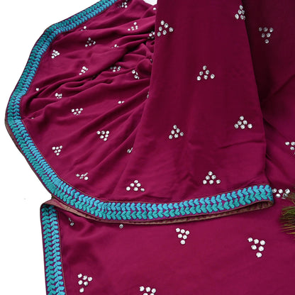 Indian Vintage Heavy Sarees Maroon Pure Georgette Silk Hand Embroidered Sari Fabric 6Yd Sewing Ethnic Zardozi/dabka zari With Blouse Pcs