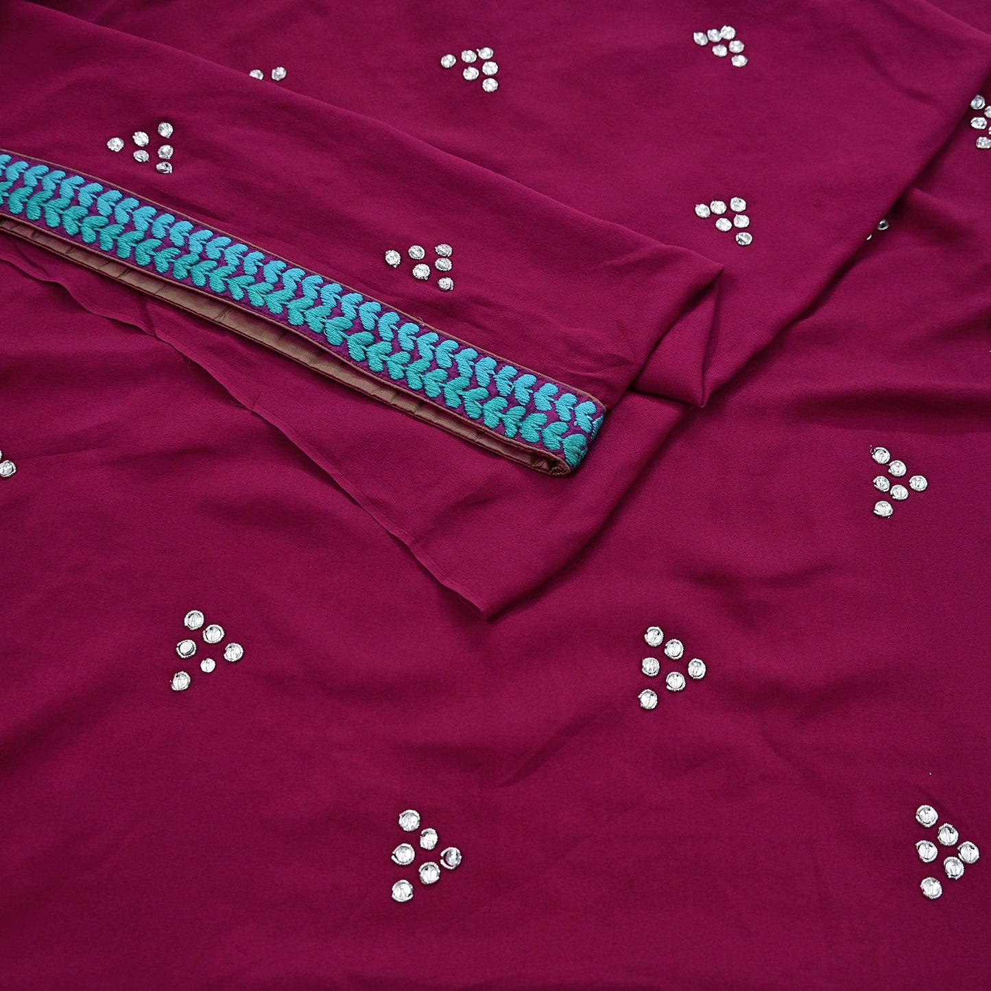 Indian Vintage Heavy Sarees Maroon Pure Georgette Silk Hand Embroidered Sari Fabric 6Yd Sewing Ethnic Zardozi/dabka zari With Blouse Pcs