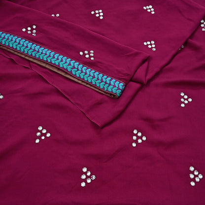 Indian Vintage Heavy Sarees Maroon Pure Georgette Silk Hand Embroidered Sari Fabric 6Yd Sewing Ethnic Zardozi/dabka zari With Blouse Pcs