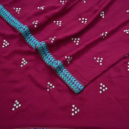 Indian Vintage Heavy Sarees Maroon Pure Georgette Silk Hand Embroidered Sari Fabric 6Yd Sewing Ethnic Zardozi/dabka zari With Blouse Pcs