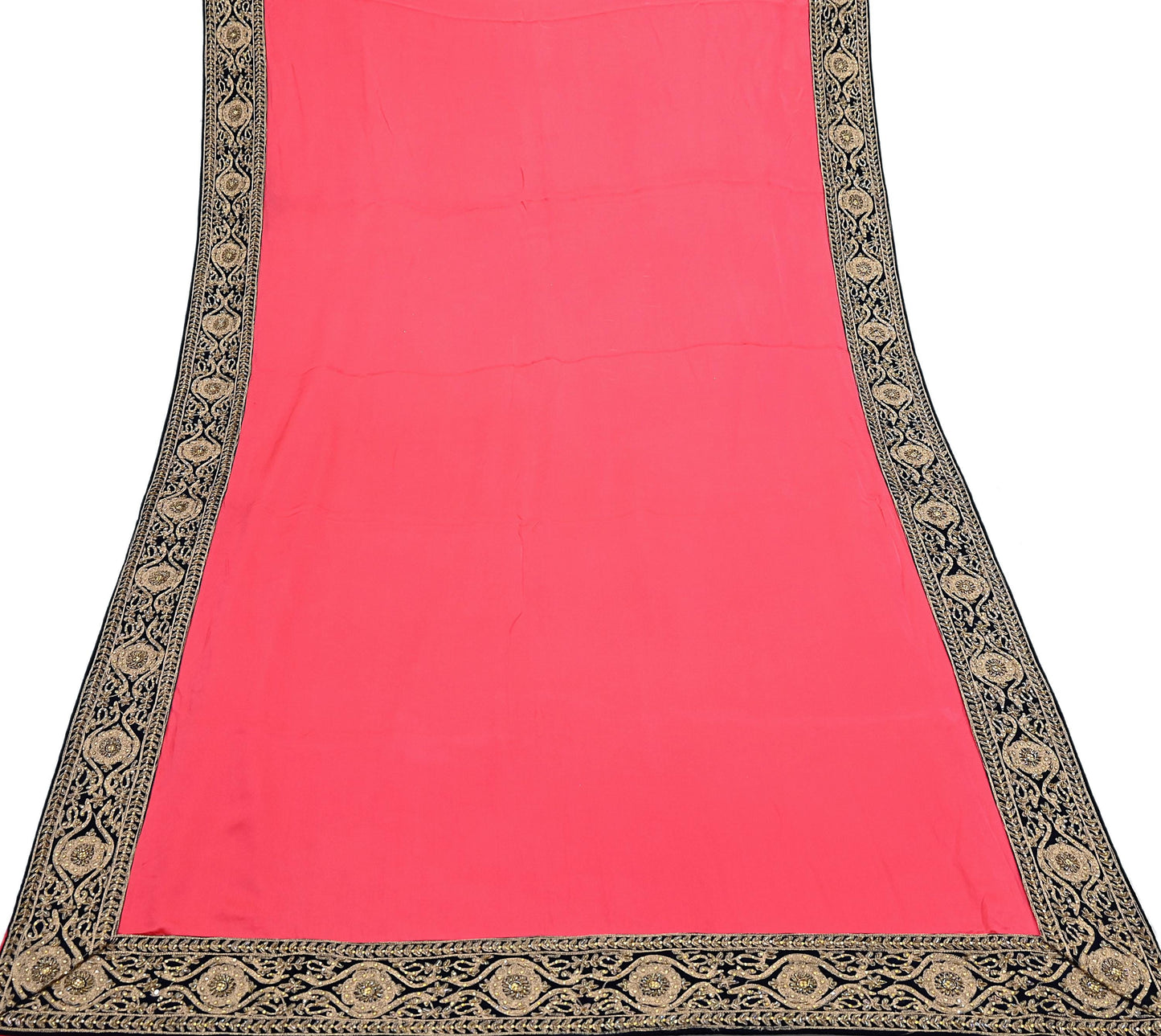 Rare Vintage Peach Pure Satin Silk Saree Hand Embroidered Fabric 5.5 Yards Sari Bollywood Party Wear Ethnic Designer Saree