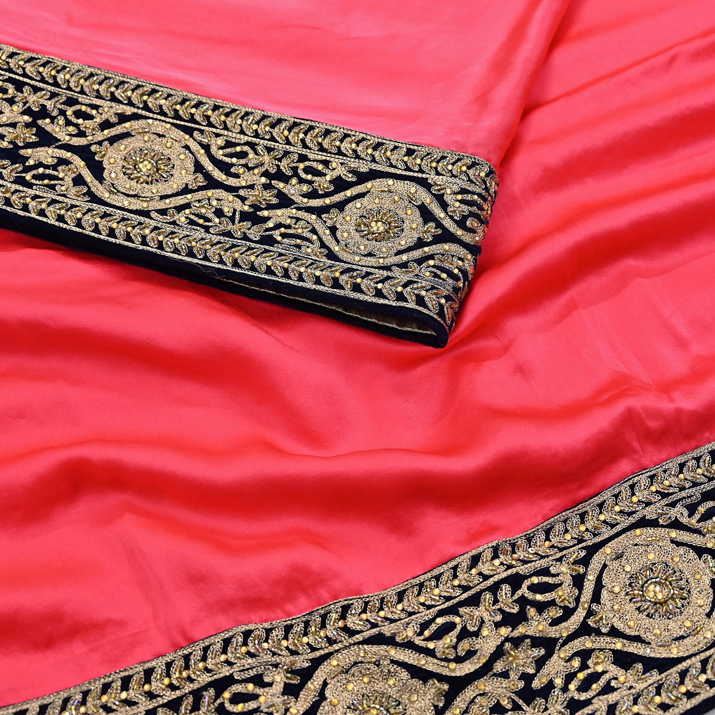 Rare Vintage Peach Pure Satin Silk Saree Hand Embroidered Fabric 5.5 Yards Sari Bollywood Party Wear Ethnic Designer Saree