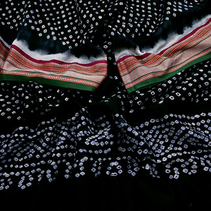 Indian Vintage Black Dupatta Long Stole Cotton Woven Bandhani Veil Scarves soft Boho Wrap Hijab