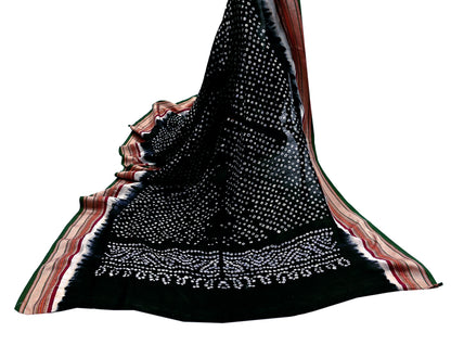 Indian Vintage Black Dupatta Long Stole Cotton Woven Bandhani Veil Scarves soft Boho Wrap Hijab