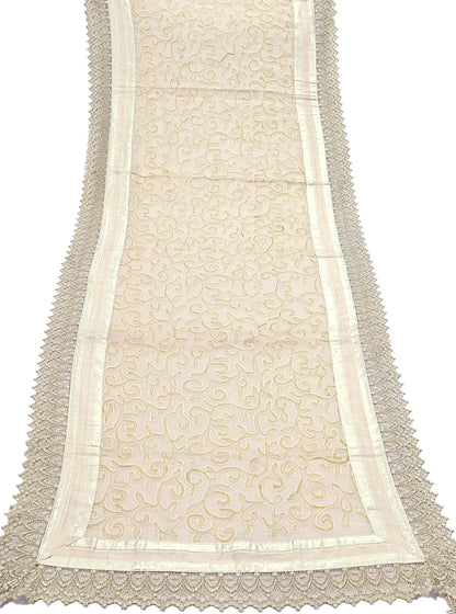 Indian Vintage Ivory Dupatta Long Stole Pure Cotton Hand Embroidered Scarves Veil Scarf Wrap