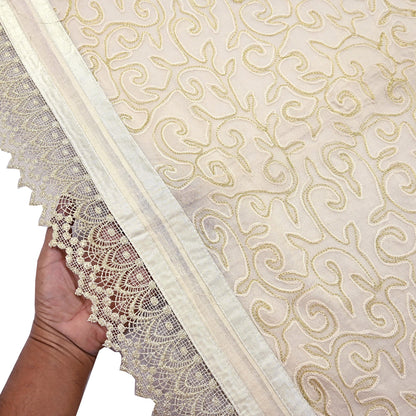 Indian Vintage Ivory Dupatta Long Stole Pure Cotton Hand Embroidered Scarves Veil Scarf Wrap