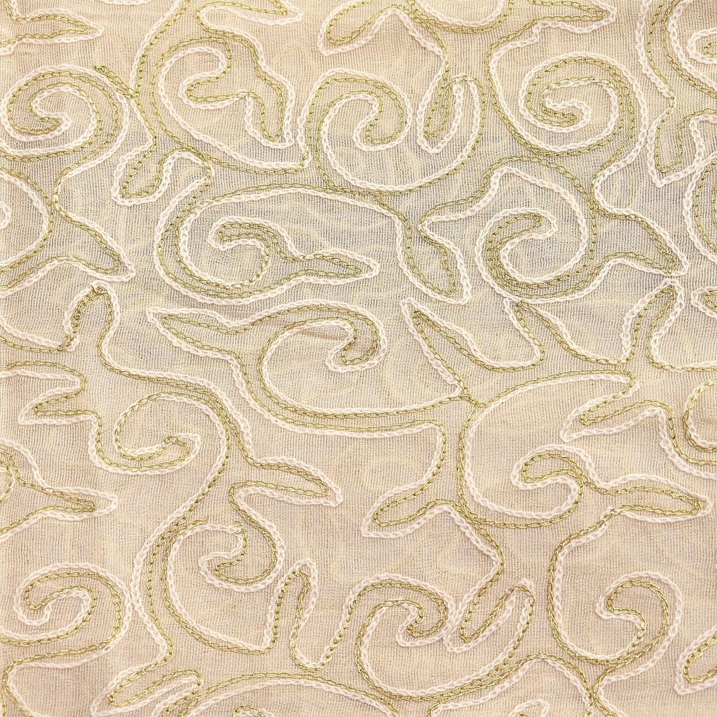 Indian Vintage Ivory Dupatta Long Stole Pure Cotton Hand Embroidered Scarves Veil Scarf Wrap