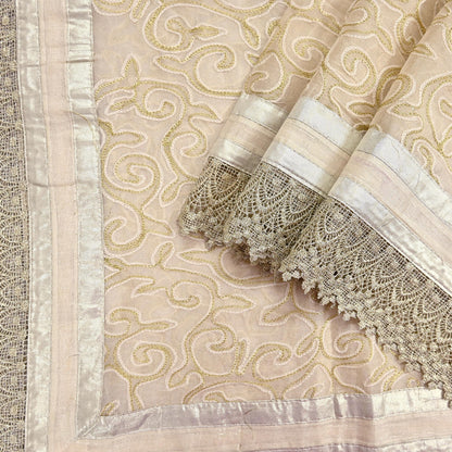 Indian Vintage Ivory Dupatta Long Stole Pure Cotton Hand Embroidered Scarves Veil Scarf Wrap