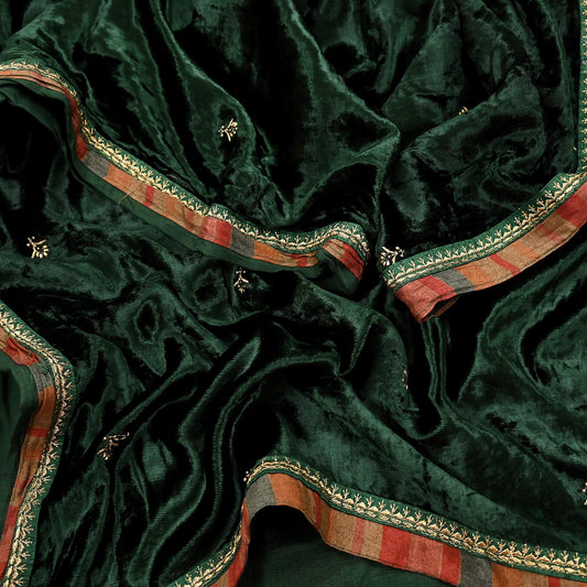 Indian Vintage Dupatta Bottle green Long Stole velvet Scarves Veil Hijab Wrap Scarf Boho For her For women's Bollywood stole