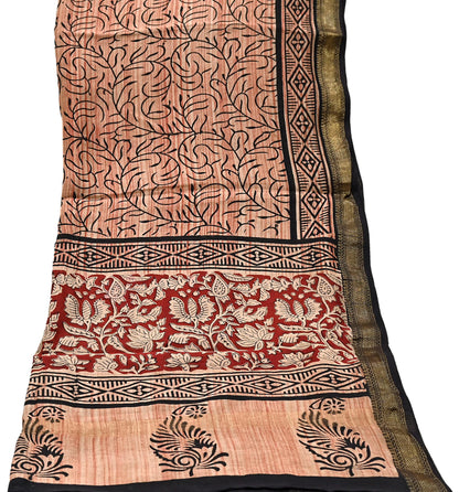 Indian Vintage Dupatta Ivory & Blue Long Stole Block Print Pure Chanderi Silk Scarves Veil Zari Wrap Hijab