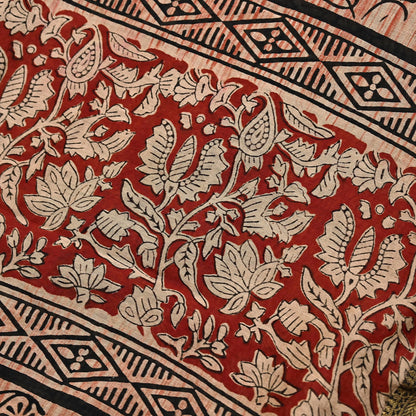Indian Vintage Dupatta Ivory & Blue Long Stole Block Print Pure Chanderi Silk Scarves Veil Zari Wrap Hijab