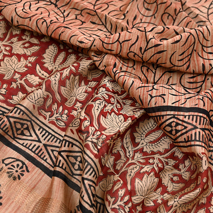 Indian Vintage Dupatta Ivory & Blue Long Stole Block Print Pure Chanderi Silk Scarves Veil Zari Wrap Hijab