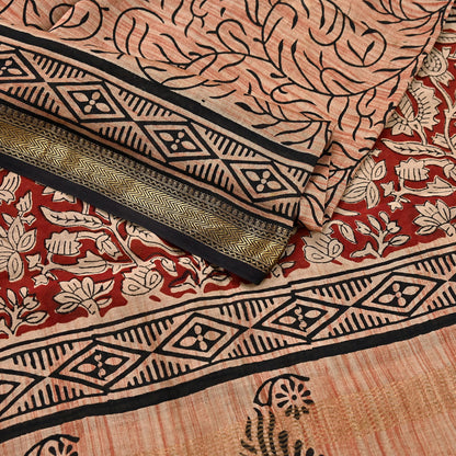 Indian Vintage Dupatta Ivory & Blue Long Stole Block Print Pure Chanderi Silk Scarves Veil Zari Wrap Hijab