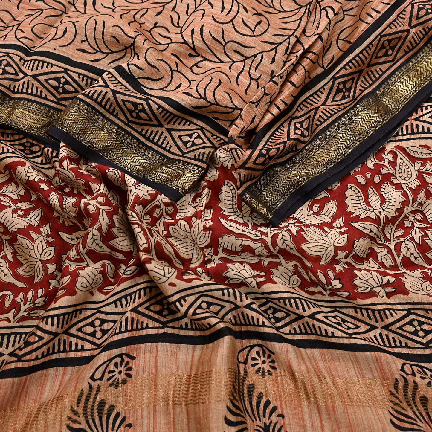 Indian Vintage Dupatta Ivory & Blue Long Stole Block Print Pure Chanderi Silk Scarves Veil Zari Wrap Hijab