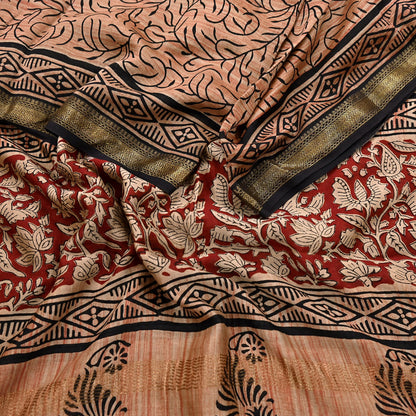 Indian Vintage Dupatta Ivory & Blue Long Stole Block Print Pure Chanderi Silk Scarves Veil Zari Wrap Hijab