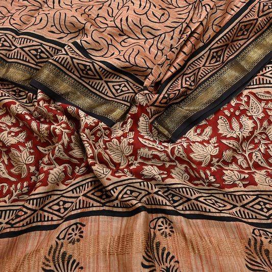 Indian Vintage Dupatta Ivory & Blue Long Stole Block Print Pure Chanderi Silk Scarves Veil Zari Wrap Hijab