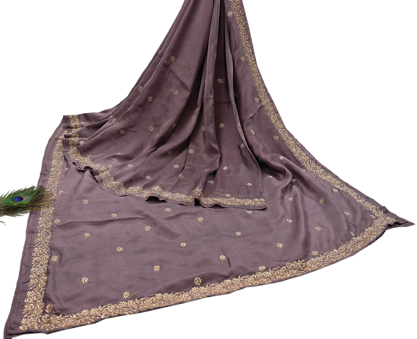 Rare Vintage Dusty Purple Pure Silk Saree Zardozi Hand Embroidered Designer Sabyasachi Sari 5.5 Yard Bollywood Party Wear