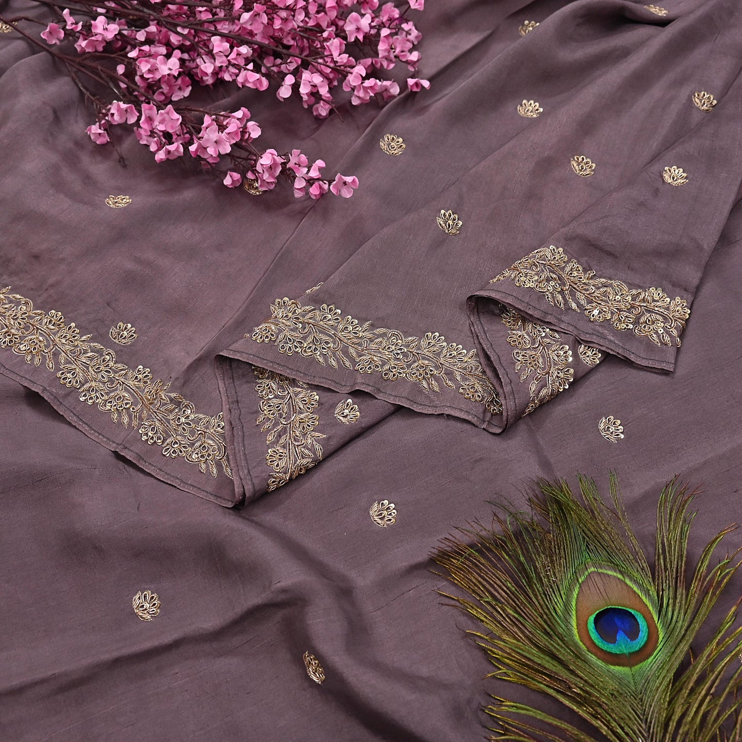 Rare Vintage Dusty Purple Pure Silk Saree Zardozi Hand Embroidered Designer Sabyasachi Sari 5.5 Yard Bollywood Party Wear