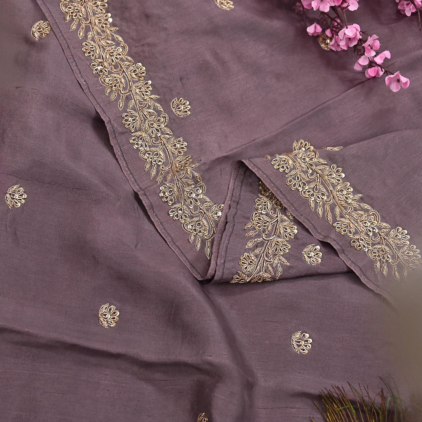 Rare Vintage Dusty Purple Pure Silk Saree Zardozi Hand Embroidered Designer Sabyasachi Sari 5.5 Yard Bollywood Party Wear