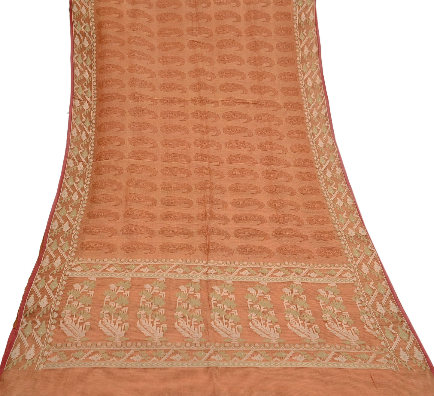 Indian Vintage Sari Saffron Hand Woven 100% Pure Organza Silk Saree Craft Fabric 5Yd Dress Making Crafting Quilting Upcycle Zari