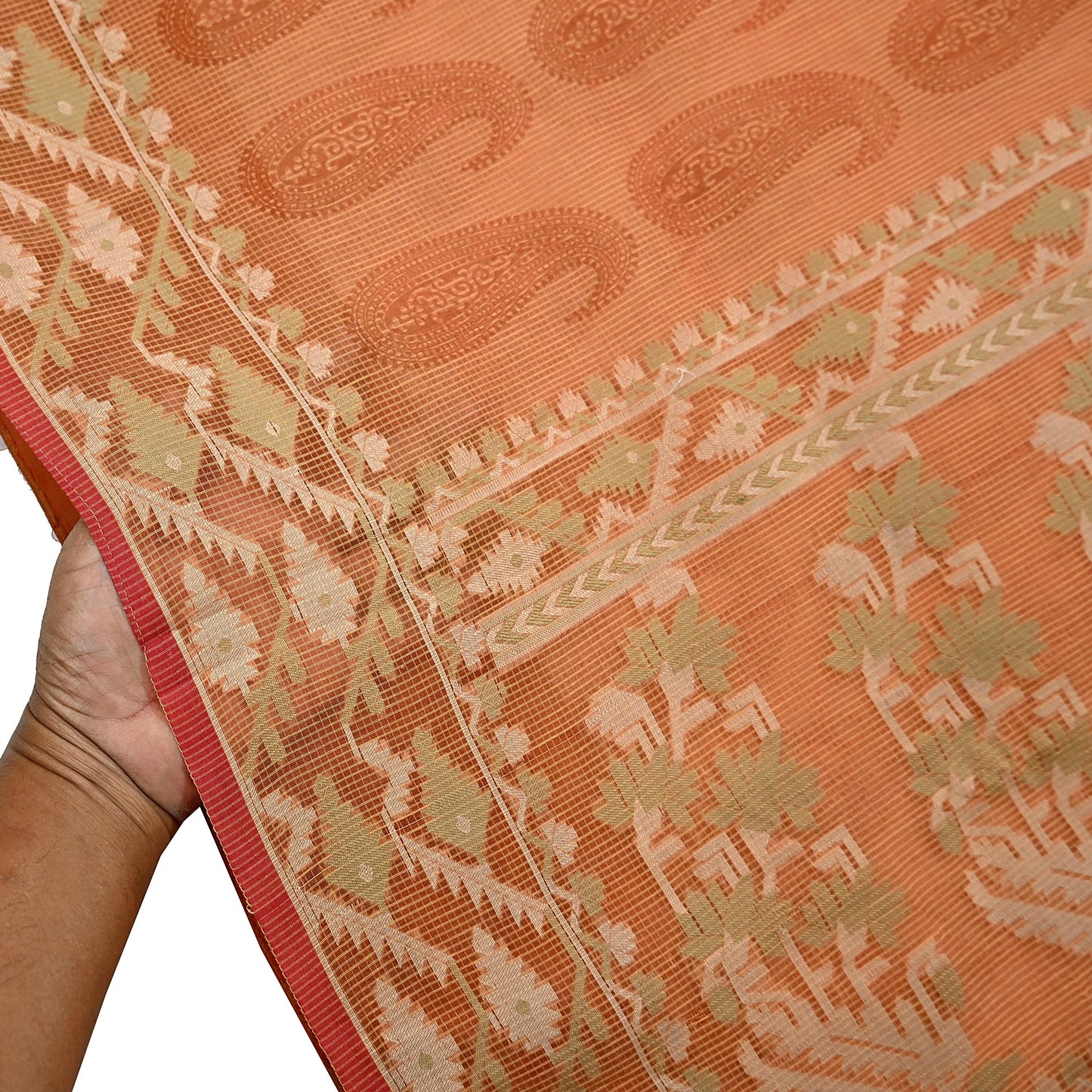 Indian Vintage Sari Saffron Hand Woven 100% Pure Organza Silk Saree Craft Fabric 5Yd Dress Making Crafting Quilting Upcycle Zari