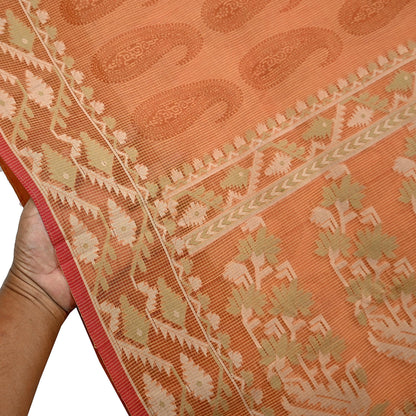 Indian Vintage Sari Saffron Hand Woven 100% Pure Organza Silk Saree Craft Fabric 5Yd Dress Making Crafting Quilting Upcycle Zari