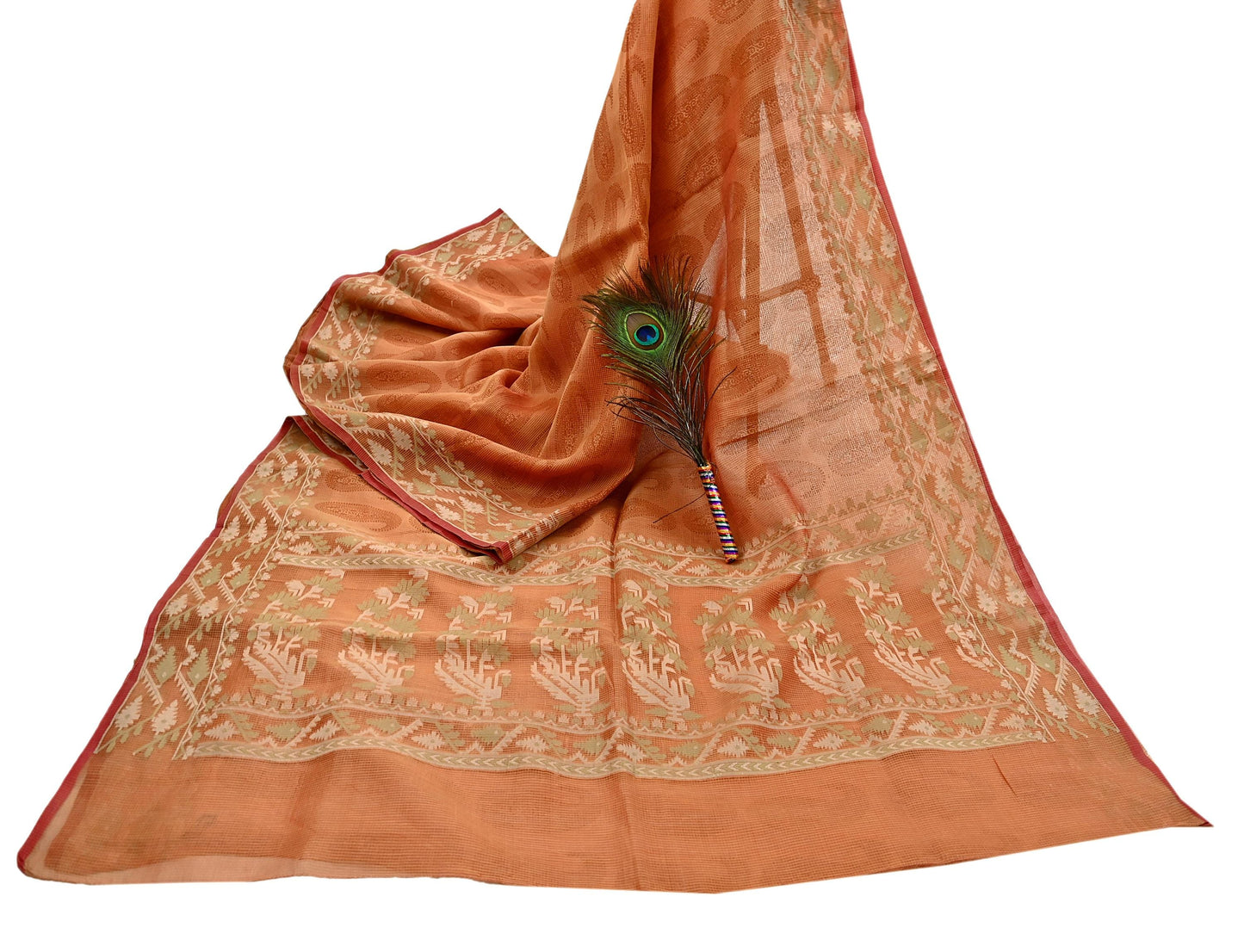 Indian Vintage Sari Saffron Hand Woven 100% Pure Organza Silk Saree Craft Fabric 5Yd Dress Making Crafting Quilting Upcycle Zari