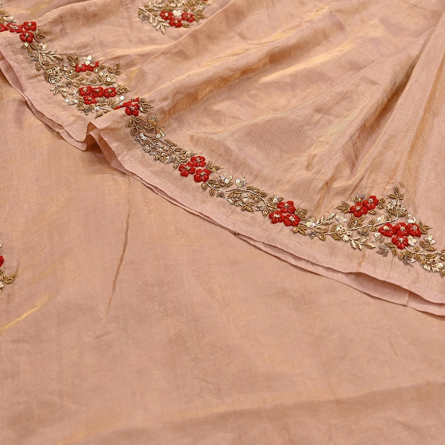 Rare Vintage Golden Peach Pure Tissue Silk Saree Zardozi Hand Embroidered Designer Sabyasachi Sari 5.5 Yard Bollywood Party Wear