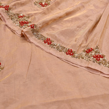 Rare Vintage Golden Peach Pure Tissue Silk Saree Zardozi Hand Embroidered Designer Sabyasachi Sari 5.5 Yard Bollywood Party Wear