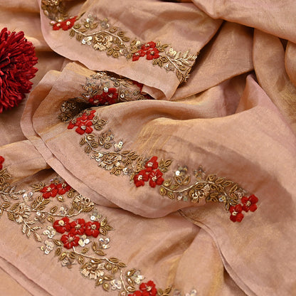 Rare Vintage Golden Peach Pure Tissue Silk Saree Zardozi Hand Embroidered Designer Sabyasachi Sari 5.5 Yard Bollywood Party Wear