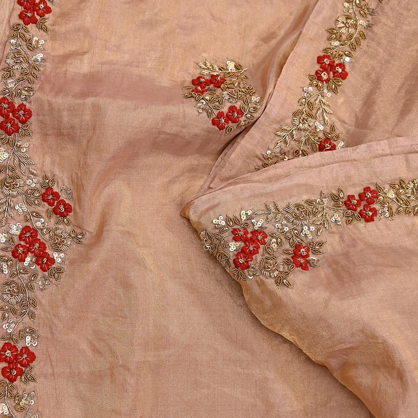Rare Vintage Golden Peach Pure Tissue Silk Saree Zardozi Hand Embroidered Designer Sabyasachi Sari 5.5 Yard Bollywood Party Wear