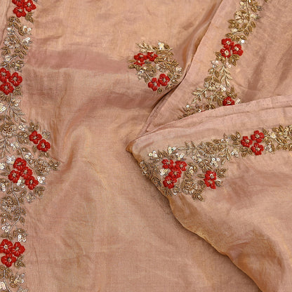 Rare Vintage Golden Peach Pure Tissue Silk Saree Zardozi Hand Embroidered Designer Sabyasachi Sari 5.5 Yard Bollywood Party Wear