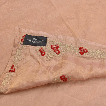 Rare Vintage Golden Peach Pure Tissue Silk Saree Zardozi Hand Embroidered Designer Sabyasachi Sari 5.5 Yard Bollywood Party Wear