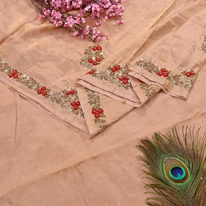 Rare Vintage Golden Peach Pure Tissue Silk Saree Zardozi Hand Embroidered Designer Sabyasachi Sari 5.5 Yard Bollywood Party Wear