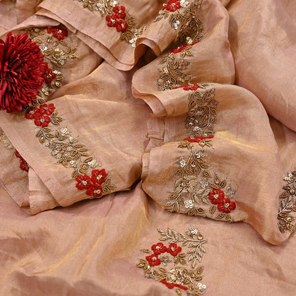Rare Vintage Golden Peach Pure Tissue Silk Saree Zardozi Hand Embroidered Designer Sabyasachi Sari 5.5 Yard Bollywood Party Wear