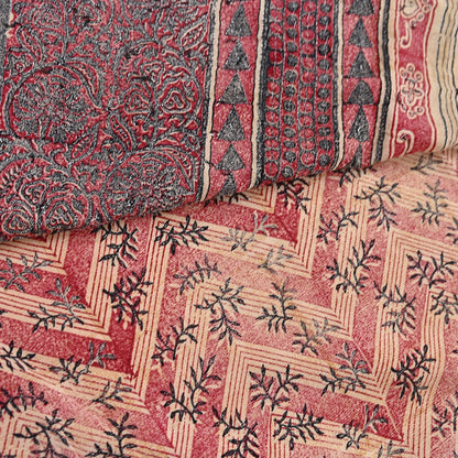 Indian Vintage Sari Red & Beige Pure Crepe Silk Hand Embroidered Saree 5yd Sewing Floral Craft Sequins Dress making Crafting Quilting