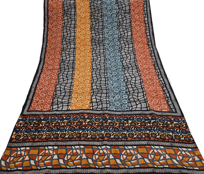 Indian Vintage Sari Multi Pure Crepe Silk Printed Saree 5yd Sewing Floral Soft Craft Fabric Wrap Dress making Upcycle For Crafting
