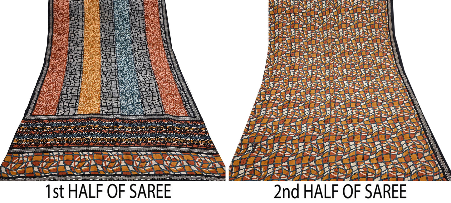 Indian Vintage Sari Multi Pure Crepe Silk Printed Saree 5yd Sewing Floral Soft Craft Fabric Wrap Dress making Upcycle For Crafting